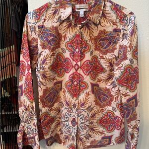 J. Crew Red Long Sleeve Button Down Shirt with Notched Collar